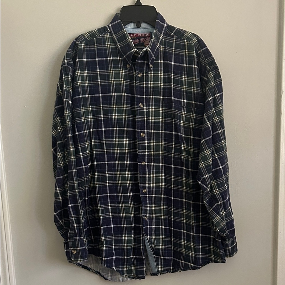 Ivy Crew Navy and Green Plaid Men's Casual Shirt